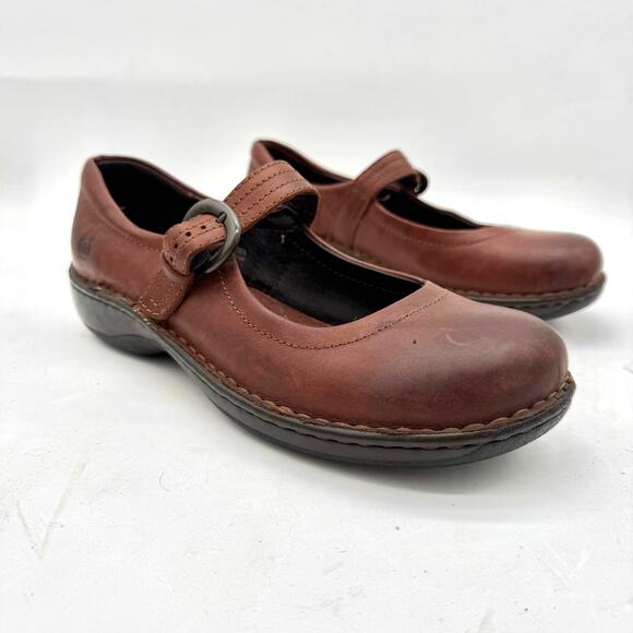 Born Brown Leather Mary Jane Comfort Clogs Women’s Size 10 - Picture 3 of 8